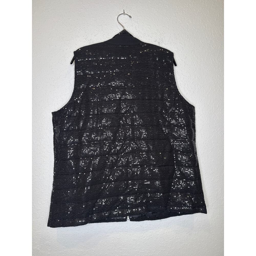 Chico’s Collection Black Sequin Zip Vest EUC Sz US L/12 or Chico’s 2 Polyester - Picture 6 of 10